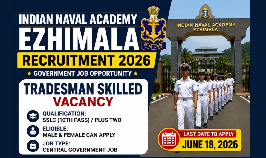 Naval Academy Ezhimala Recruitment 2026: Apply for Tradesman Skilled Posts Before June 18